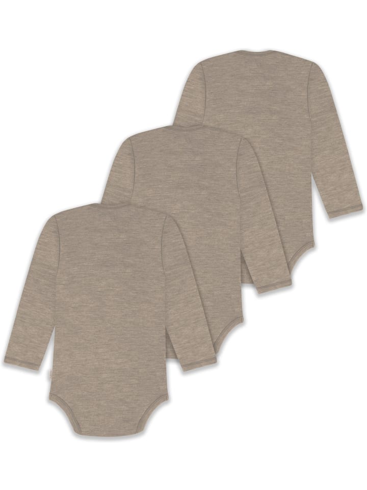 Normani Outdoor Sports Комплект из 3 детских боди из мериносовой шерсти с длинными рукавами, цвет Окленд, бежевый — фото 2