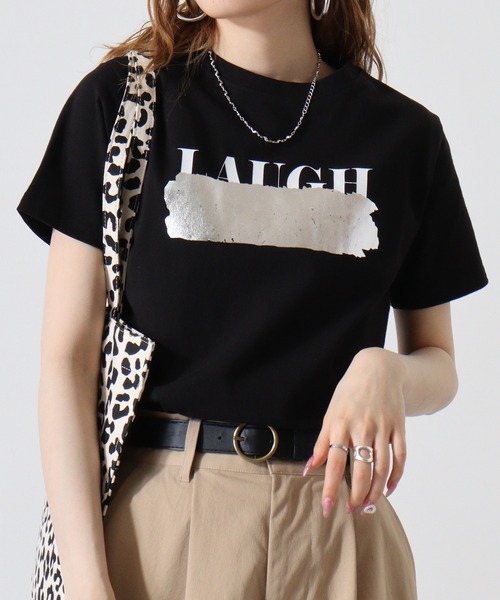 

＆soiree Футболка с фольгированным принтом и логотипом &soiree, черная