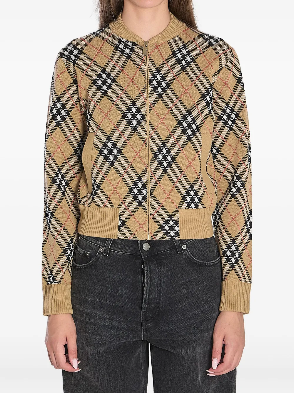 

Клетчатый кардиган на молнии BURBERRY, коричневый