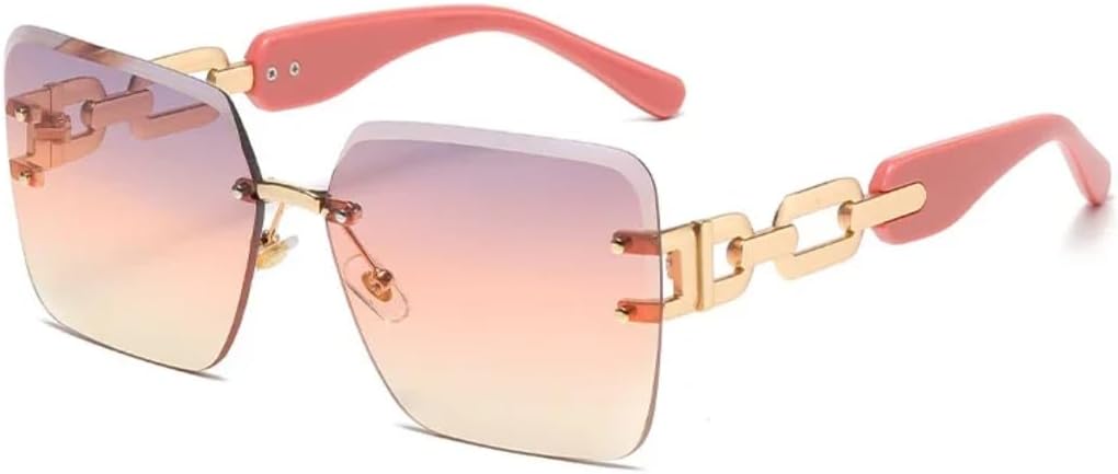 

Винтажные солнцезащитные очки без оправы для женщин и мужчин в стиле панк, роскошные, с большой оправой, металлической цепочкой и защитой от УФ-излучения UV400 VFDHN, Purple Pink