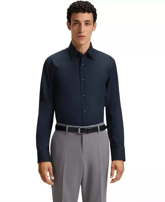

Мужская классическая рубашка Regular-Fit из стрейч-поплина Hugo Boss, синий