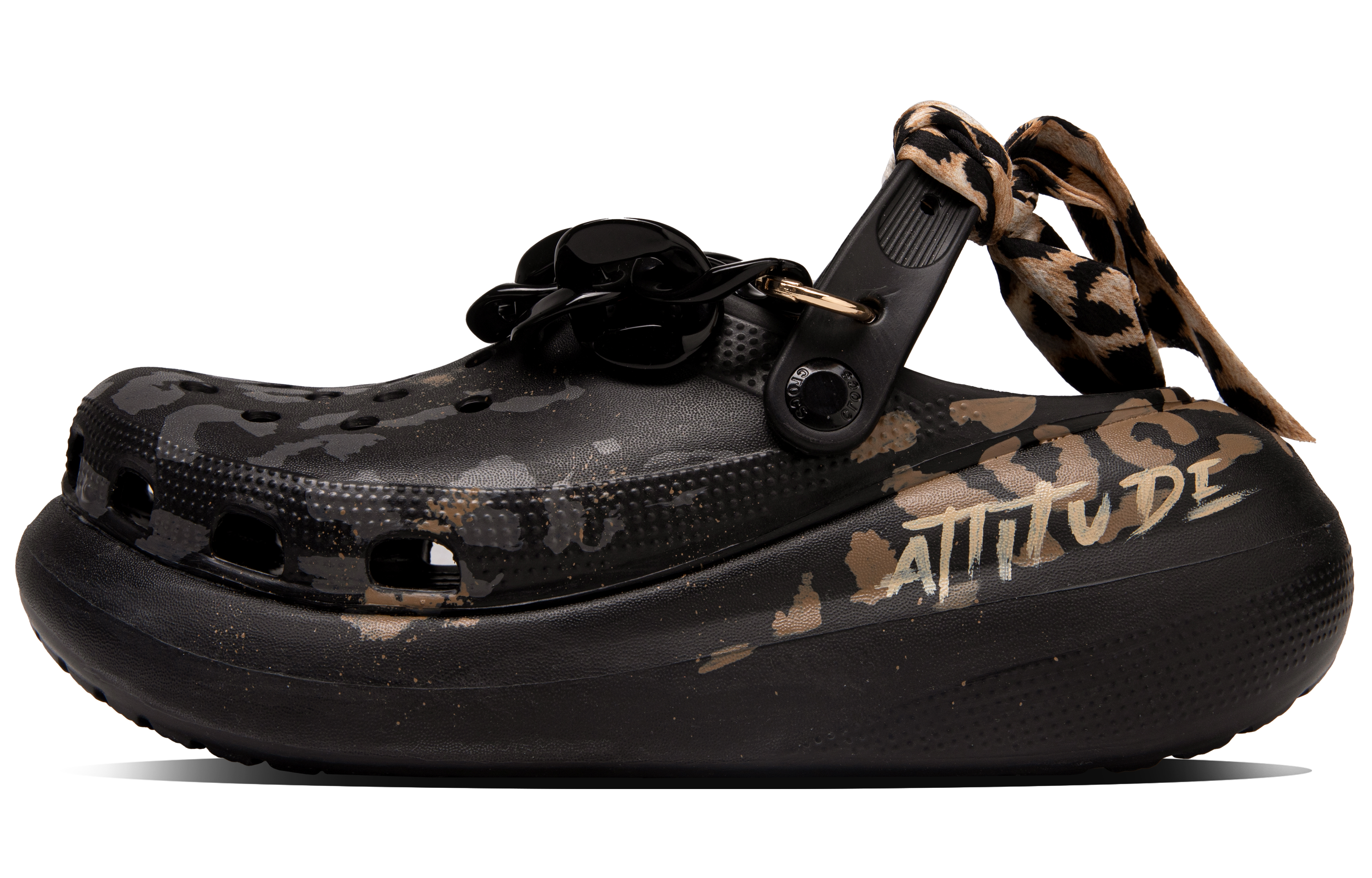 Crocs Классические черные элегантные сабо Crush Clog с леопардовым принтом. Унисекс, черные