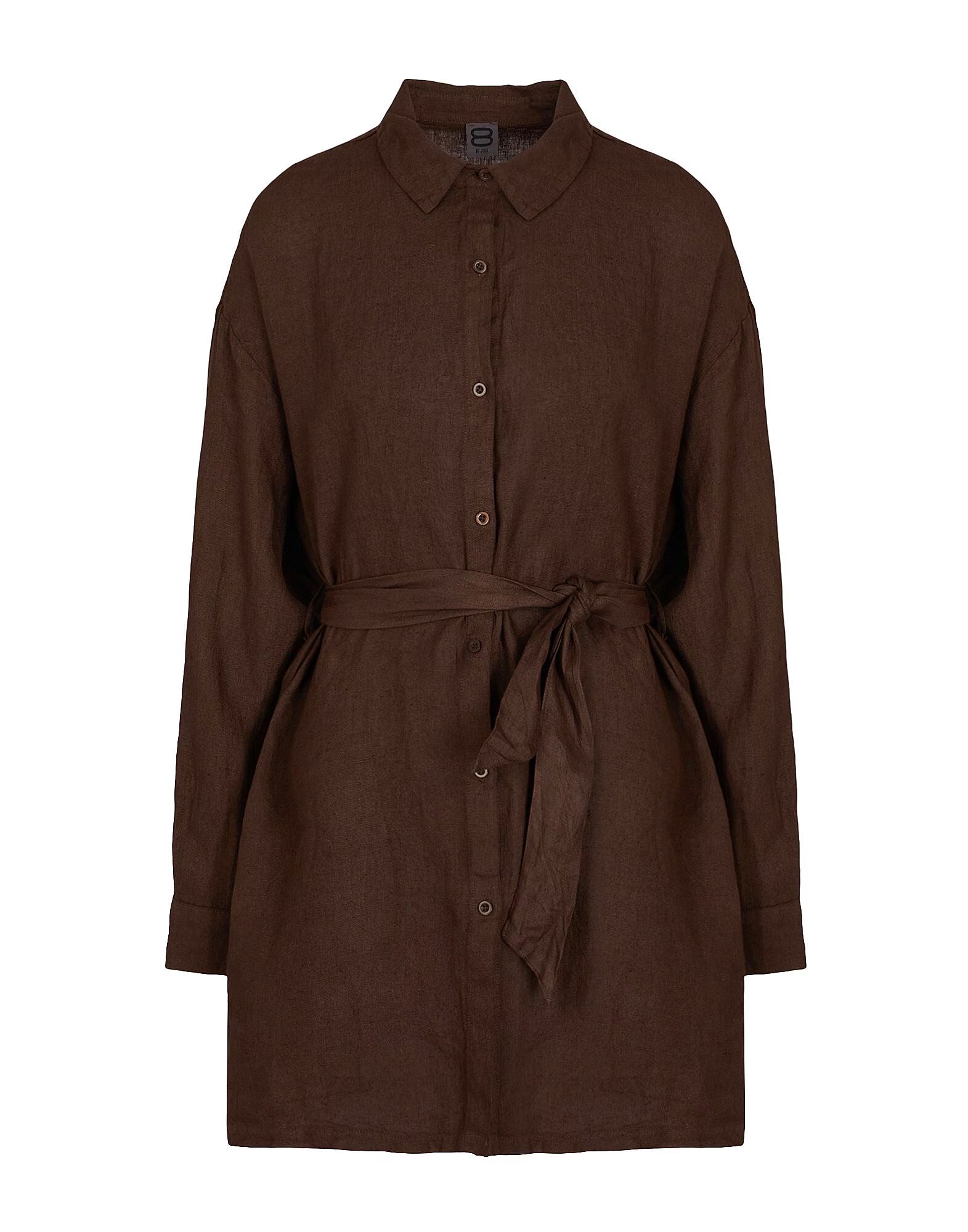 

Мини-платье Linen Belted Chemisier Mini Dress 8 By Yoox, темно-коричневый