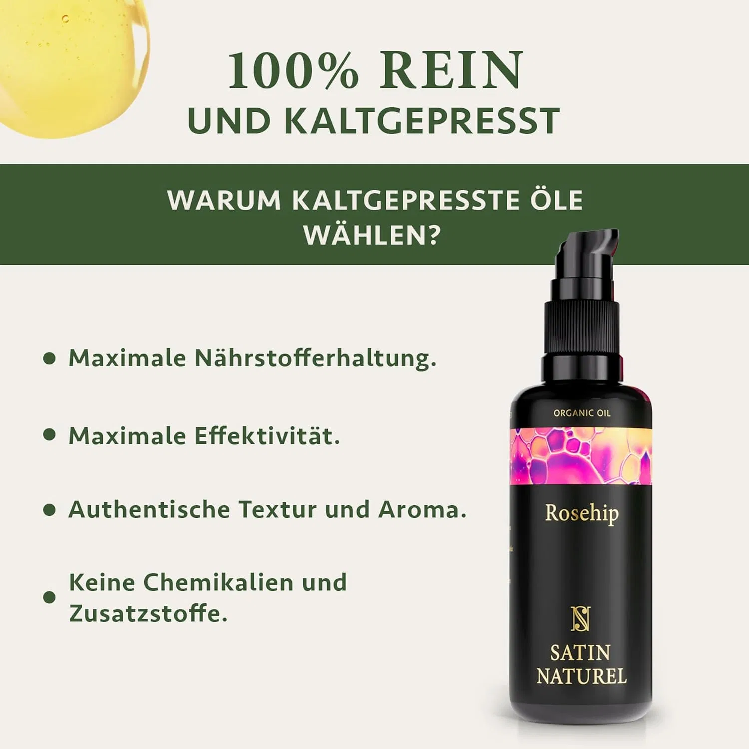 Масло для лица Satin Naturel — Органическое масло шиповника «Rosa Canina» от , , Rosehip Oil, 100 мл — фото 2