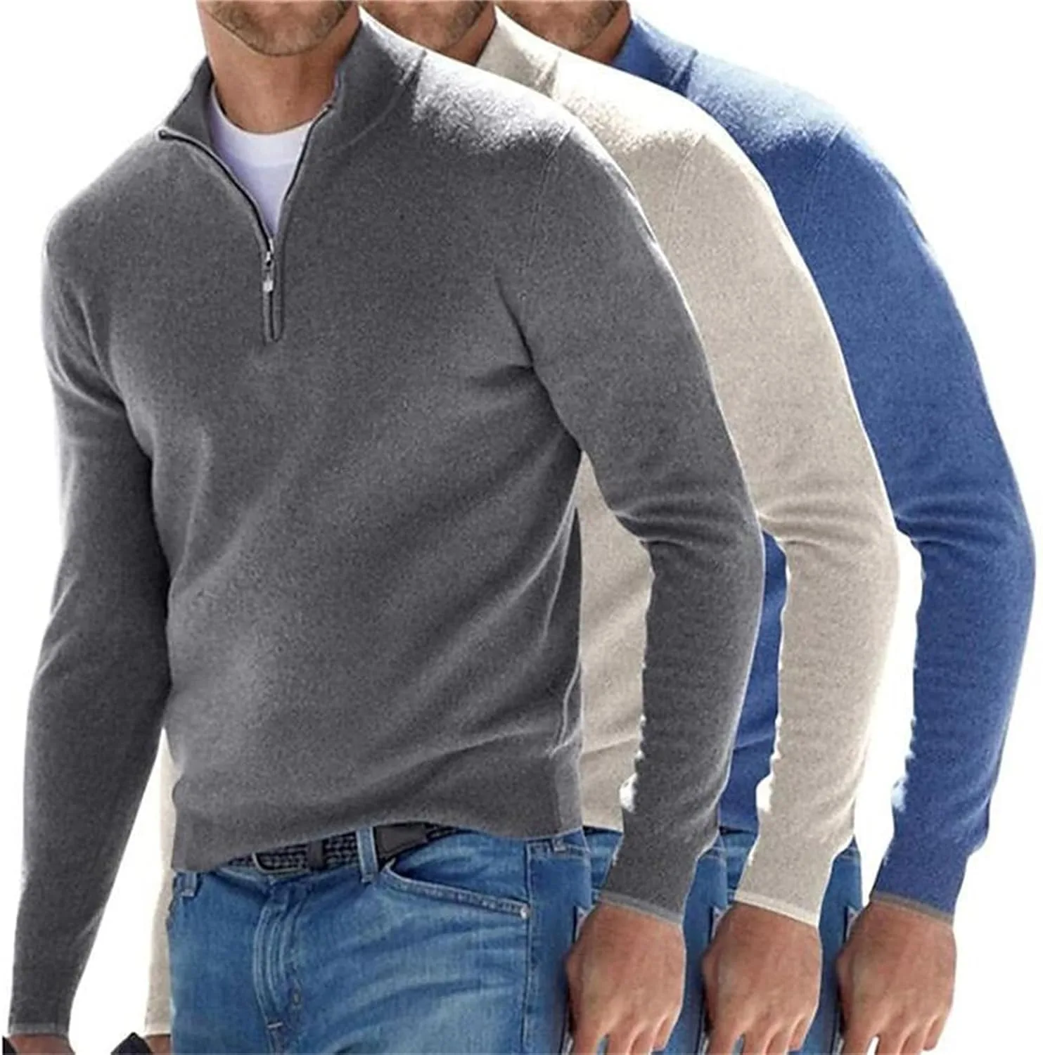 Свитер-полузип для мужчин, Slim Fit с воротником-стойкой — фото 2