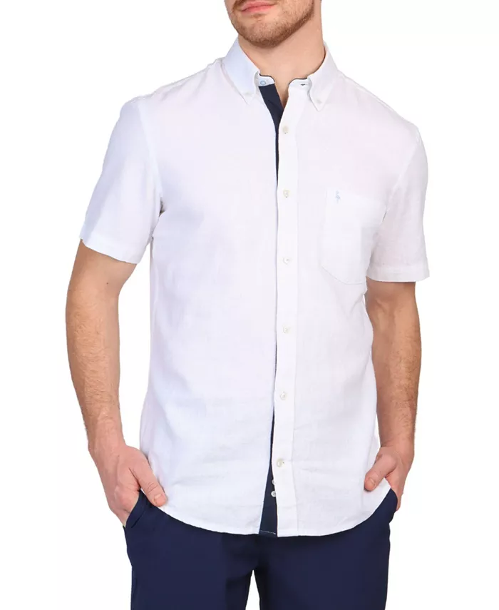 

Мужская однотонная льняная рубашка с коротким рукавом на пуговицах Tailorbyrd, белый