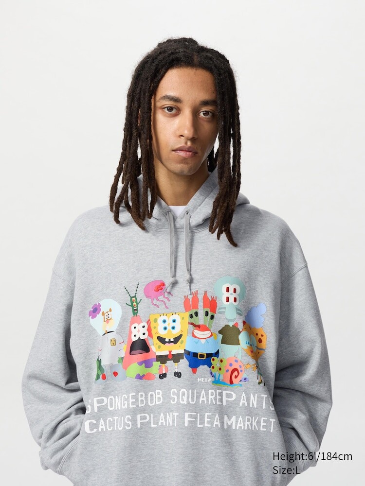 

Толстовка с капюшоном spongebob squarepants Uniqlo, цвет 03 серый