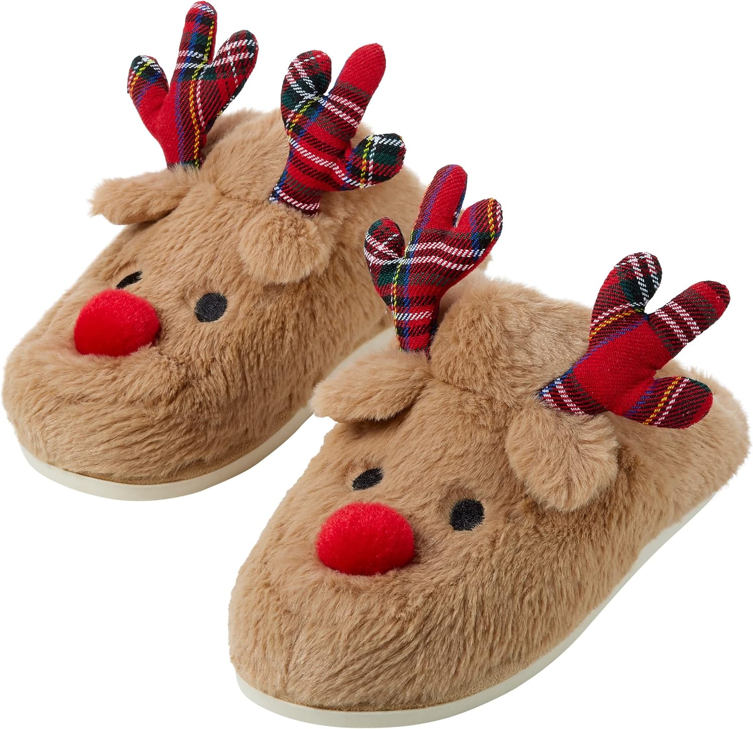 

Рождественские теплые тапочки Gilbins для женщин и мужчин с эффектом памяти, свитер с оленем, зимние мягкие уютные домашние тапочки для дома и улицы, светло-коричневый