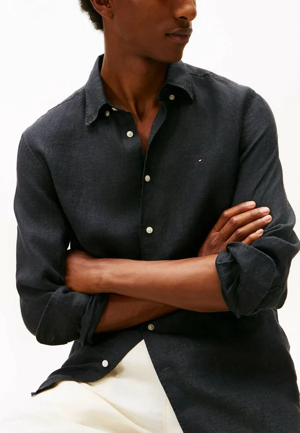 Рубашка прямого кроя из чистого выстиранного материала. Tommy Hilfiger, Black — фото 4