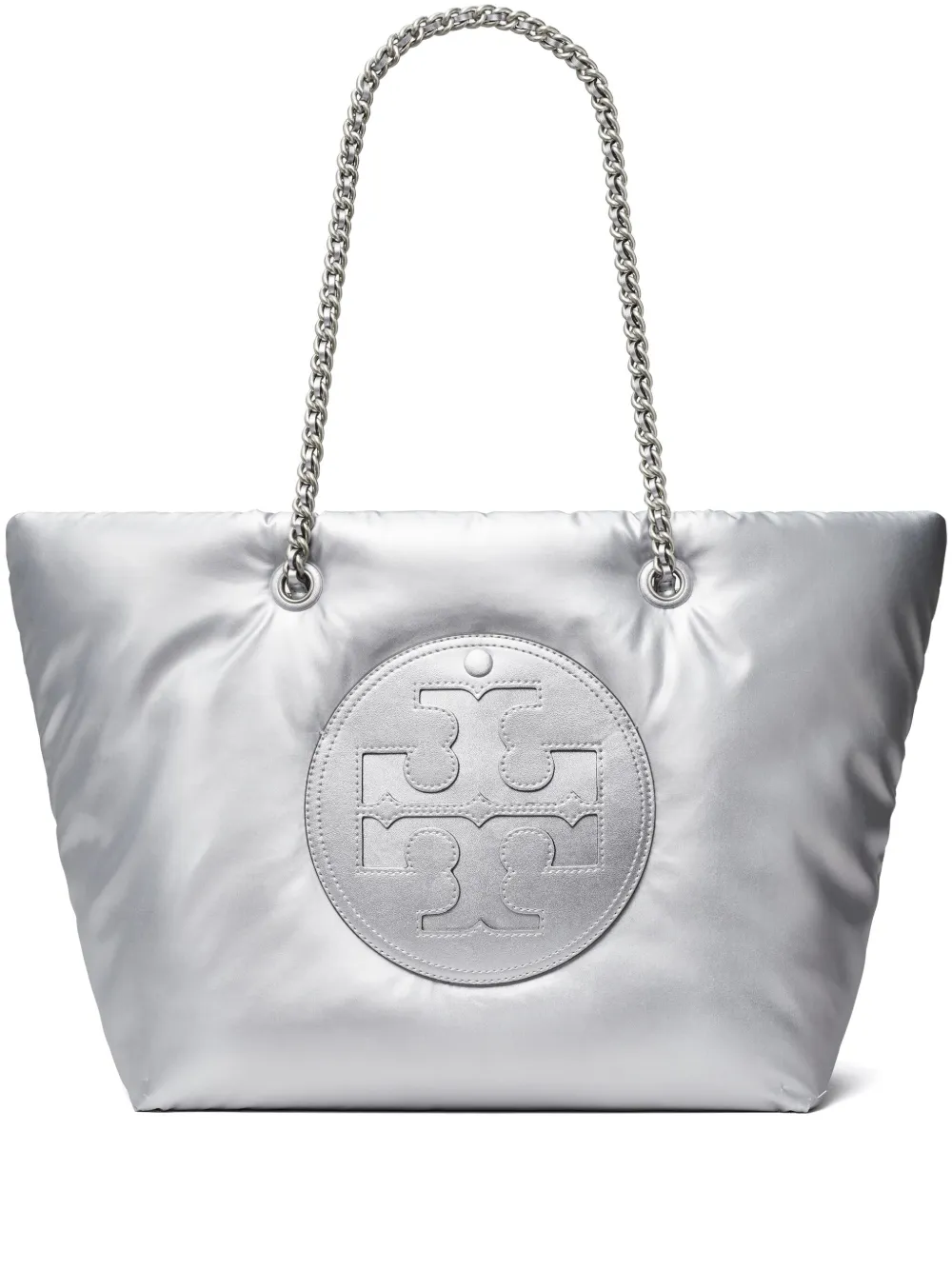 

Сумка-тоут Ella Chain Soft с эффектом металлик Tory Burch, серебяный