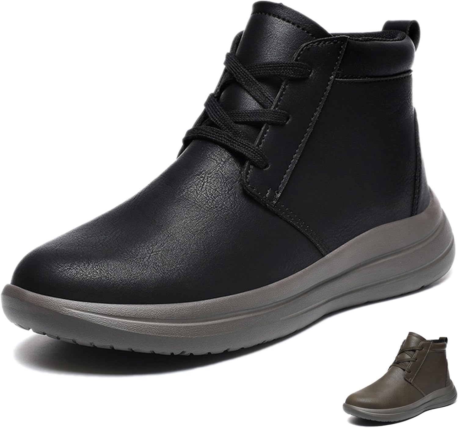 

Мужские ретро кожаные ботинки Челси с шнуровкой, круглый носок, ручная прошивка, легкая платформа, комфортные, водоотталкивающие, с противоскользящей подошвой, средние ботинки Чукка, бизнес-кэжуал для ходьбы, ботинки до щиколотки Adkgbe, черный