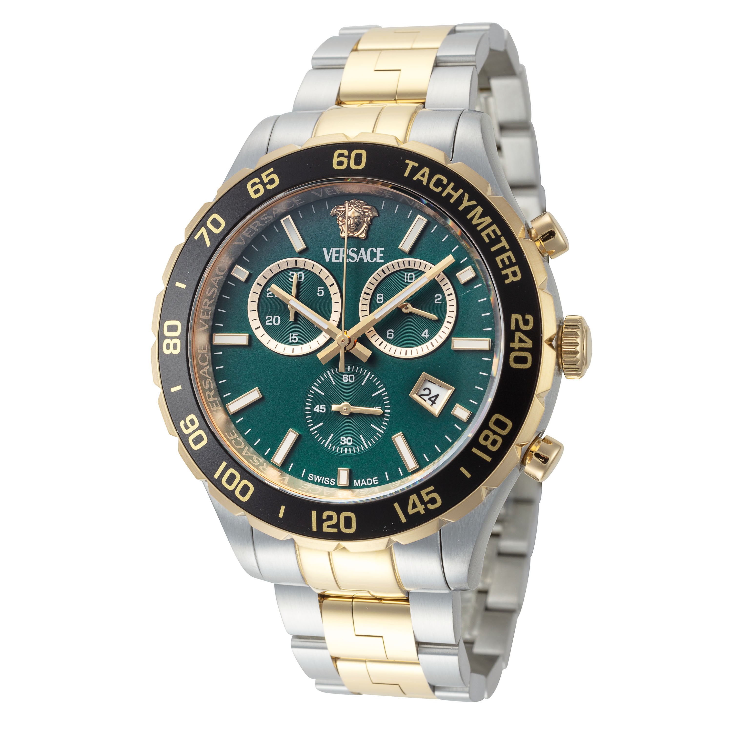 

Мужские кварцевые часы Versace 43 мм, цвет silver and gold