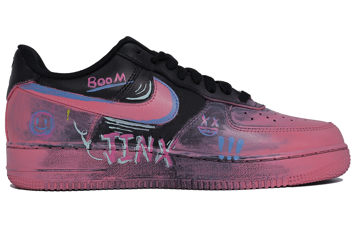 Nike Кроссовки Air Force 1 с амортизацией, износостойкие, низкие, для скейтбординга, унисекс, черный с розовым — фото 3