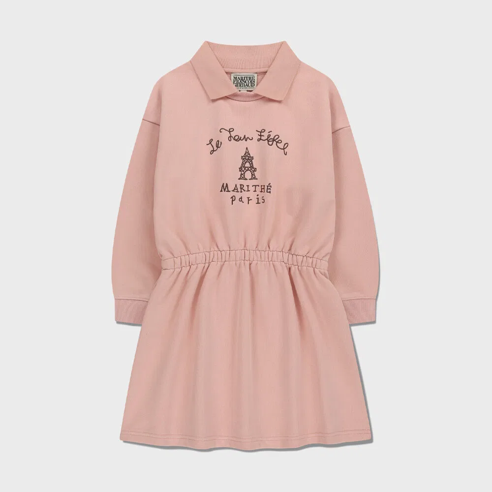 Детское платье-свитшот с воротником розовое от Marithé Kids — фото 2