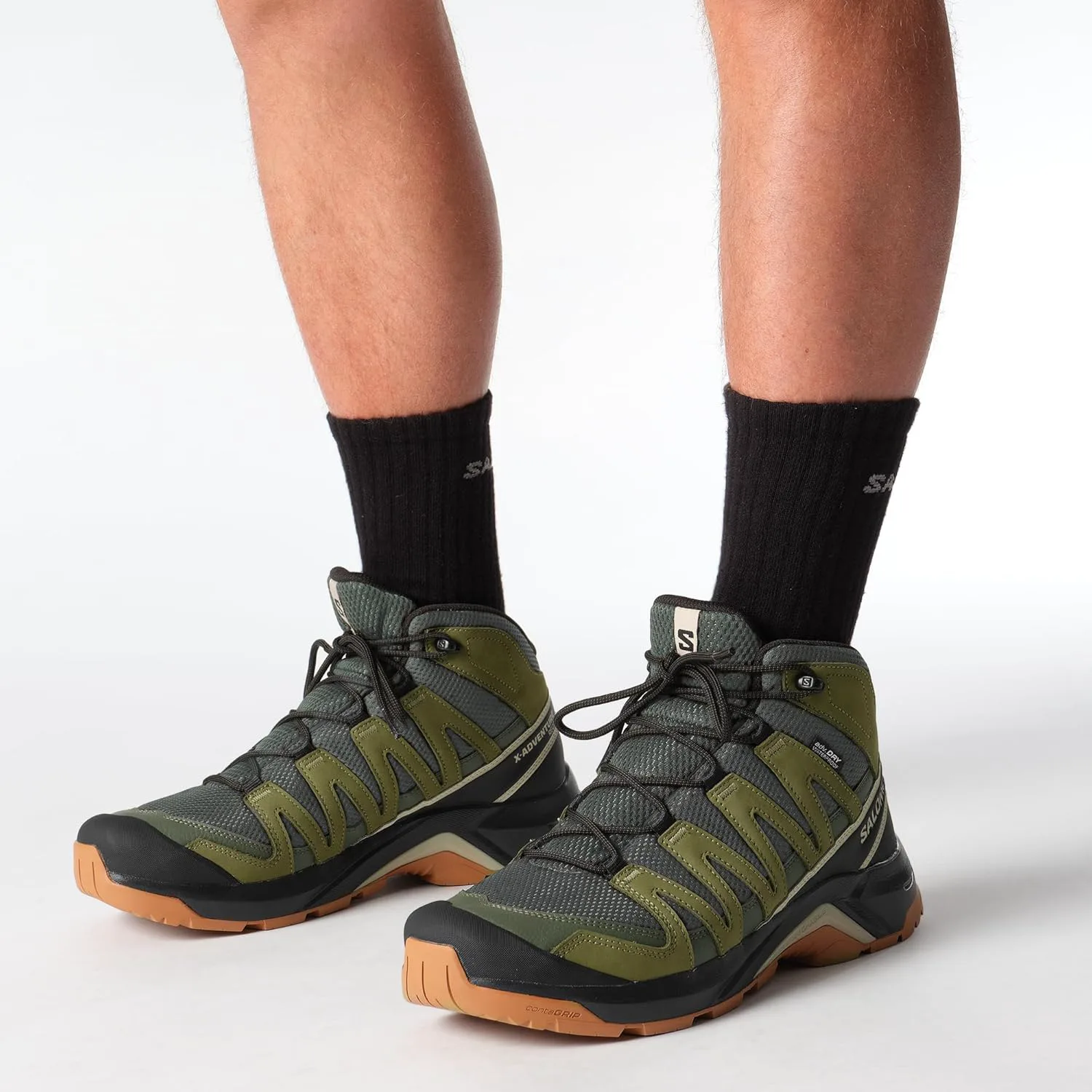 Мужские походные ботинки Salomon X-Adventure Recon Mid с Gore-Tex, водонепроницаемые и устойчивые для сложных троп и походов в любую погоду, оливковый — фото 2