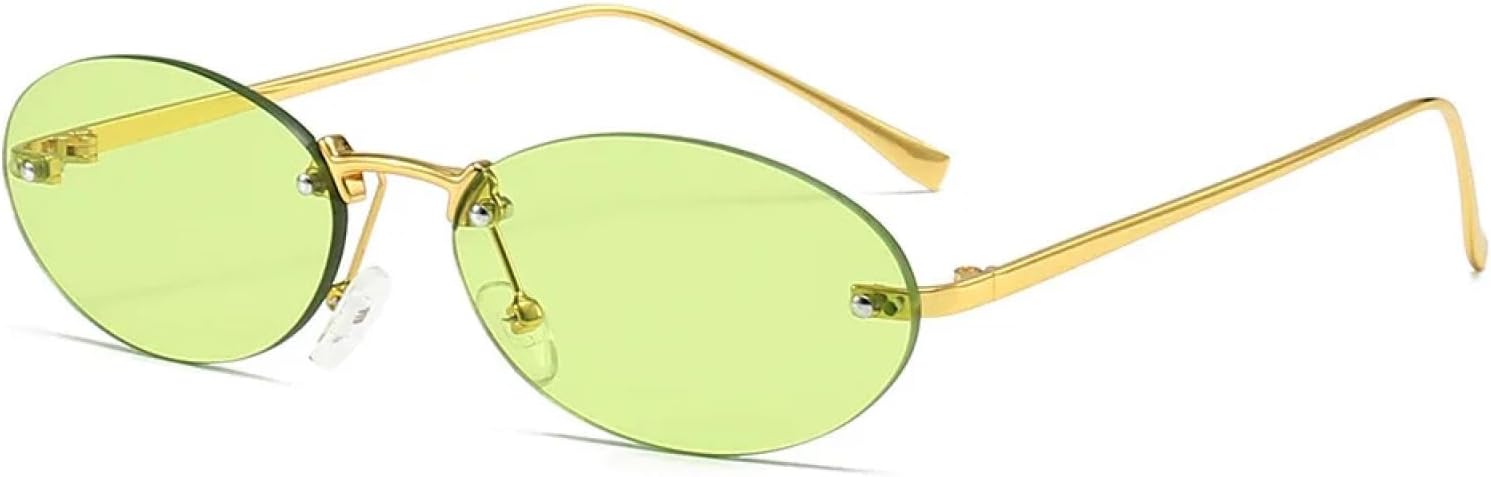 

Женские винтажные солнцезащитные очки овальной формы без оправы, маленькая оправа, модные солнцезащитные очки для женщин с защитой от УФ-излучения UV400 TKKTLLT, Gold Green