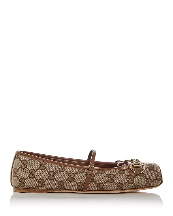 Женские балетки «Мэри Джейн» с пряжкой «Конская уздечка» Gucci, бежевый — фото 3