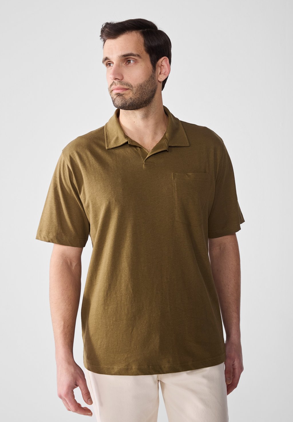 

Рубашка поло LINEN MIX POLO SHIRT Pier One by Zalando, хаки