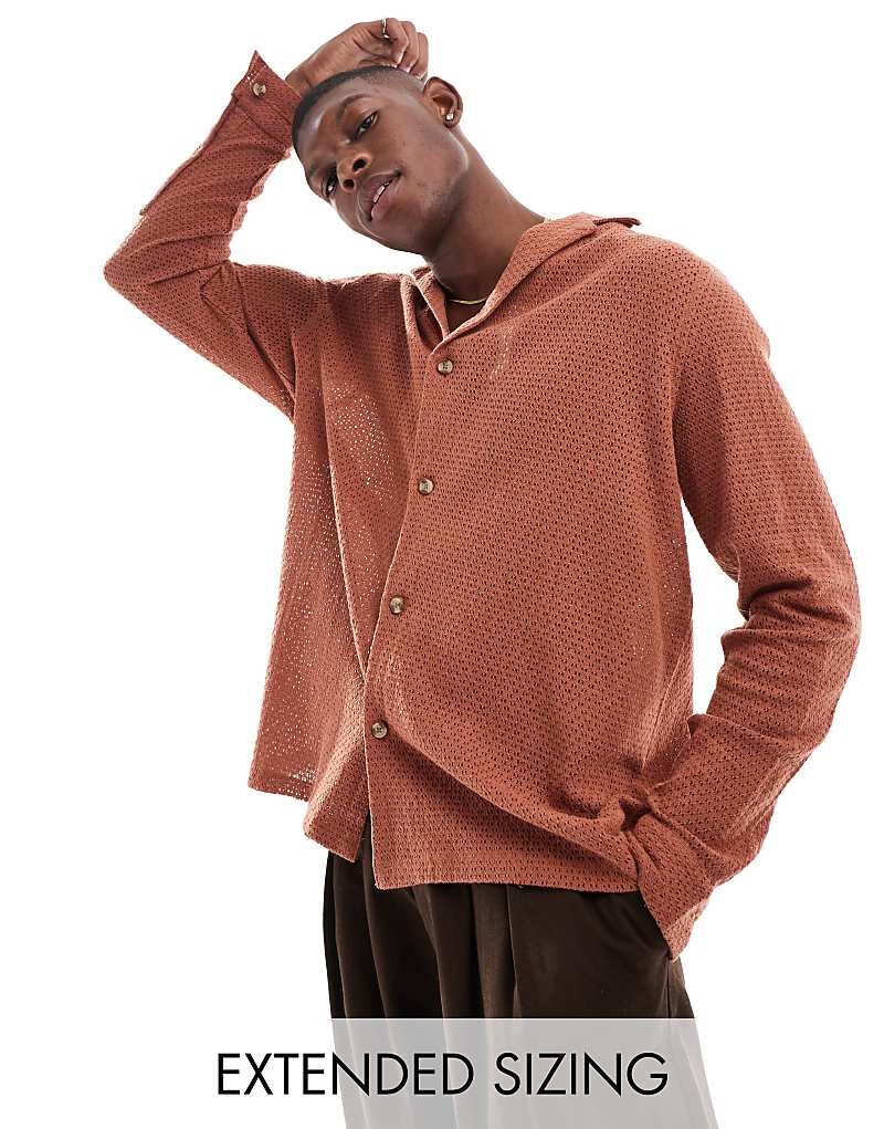 

ASOS DESIGN – коричневая свободная рубашка с глубоким кубинским воротником