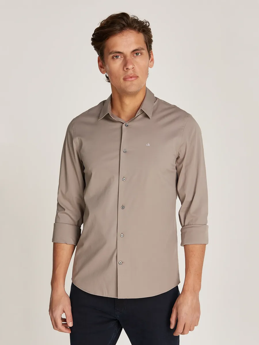 

Рубашка Calvin Klein с длинными рукавами "SLIM FIT STRETCH POPLIN", с воротником Kent, цвет Cinder