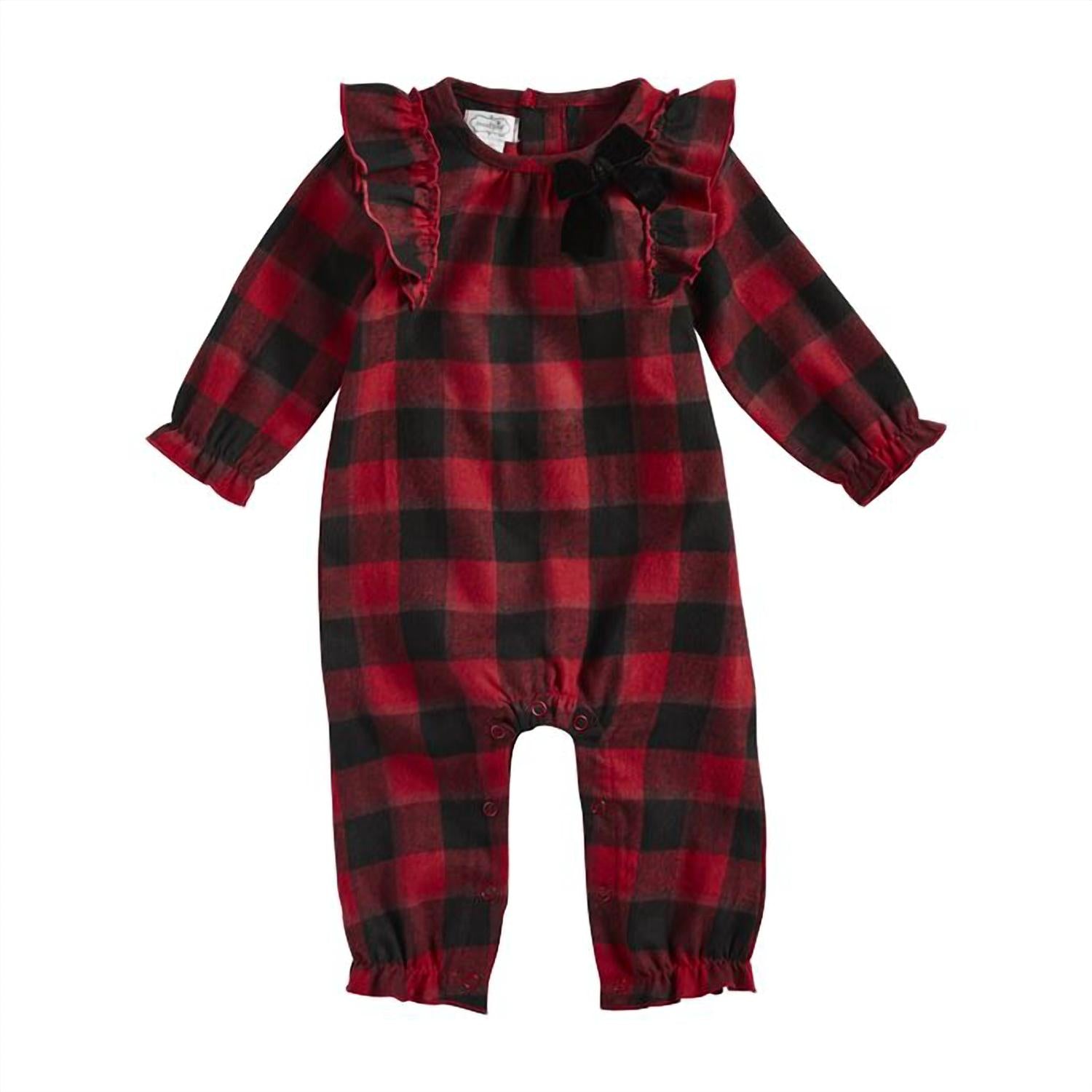 

Комбинезон фланелевый в клетку Baby Buffalo Check красного цвета mudpie