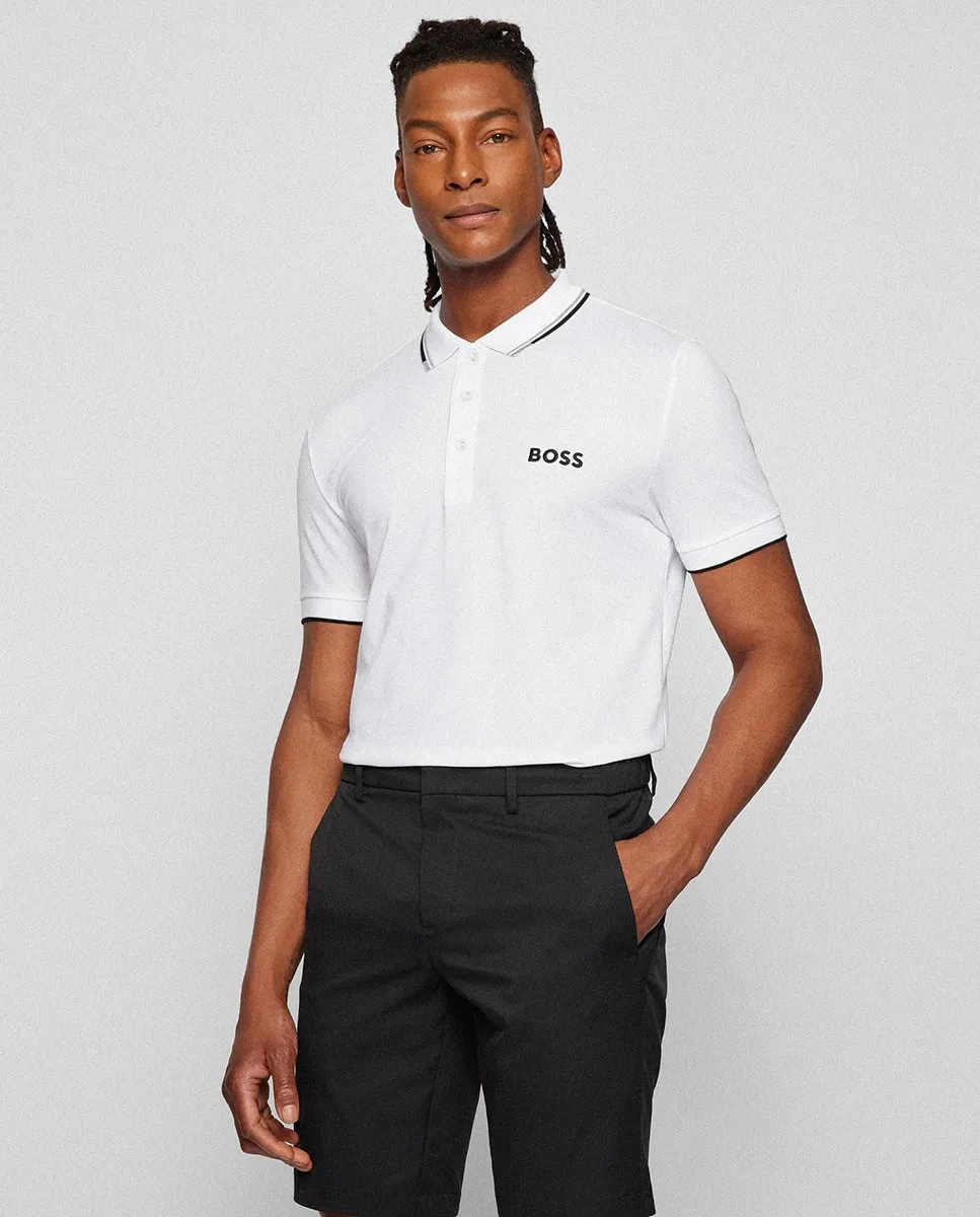 

Поло из хлопкового смешанного материала с логотипами в контрастном цвете Boss
