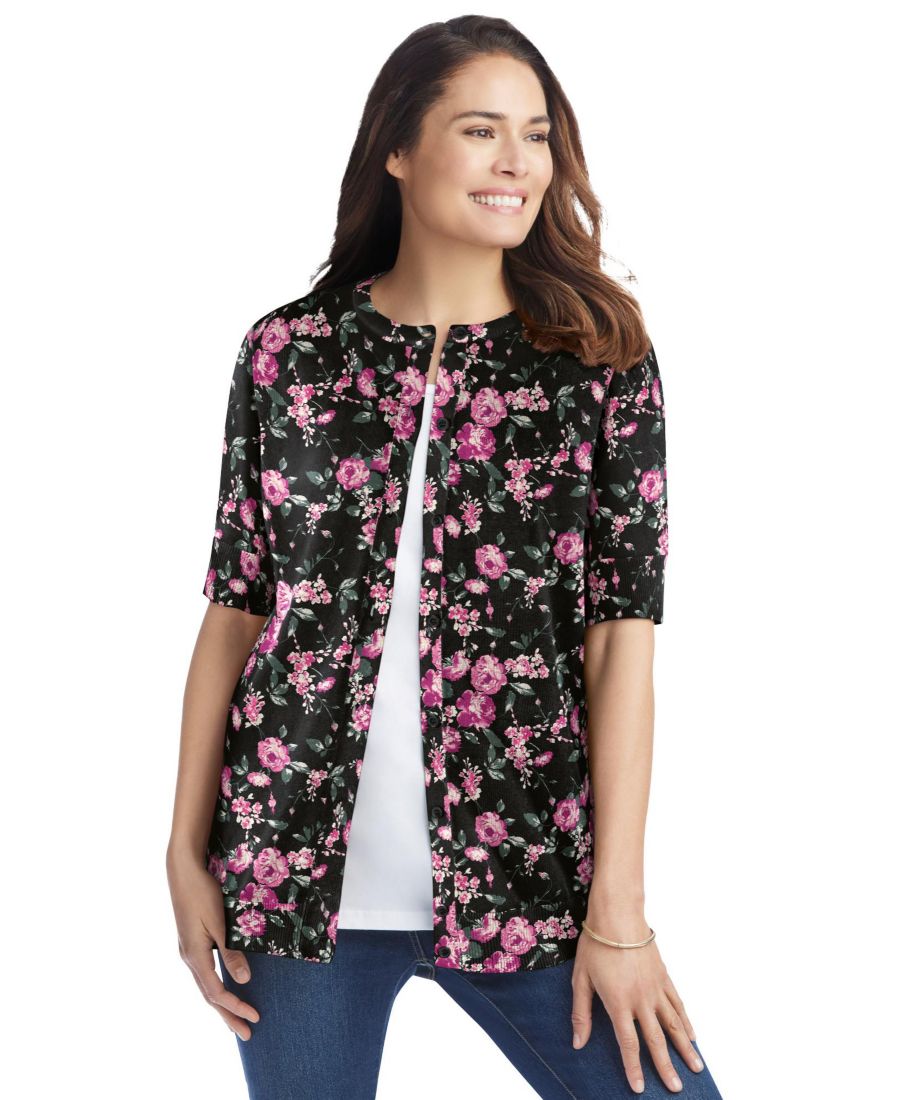 

Женский кардиган Within Perfect с рукавами до локтя Woman Within, Black floral