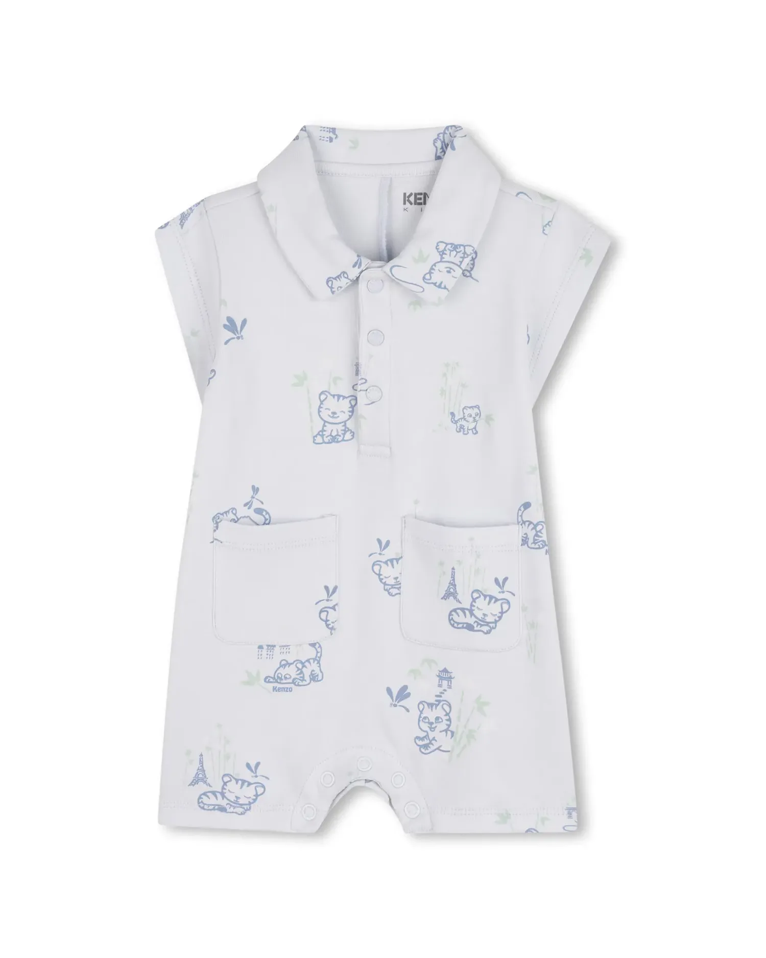 Ползунок для мальчика с короткими рукавами и большим принтом из хлопка Kenzo Kids, Natural