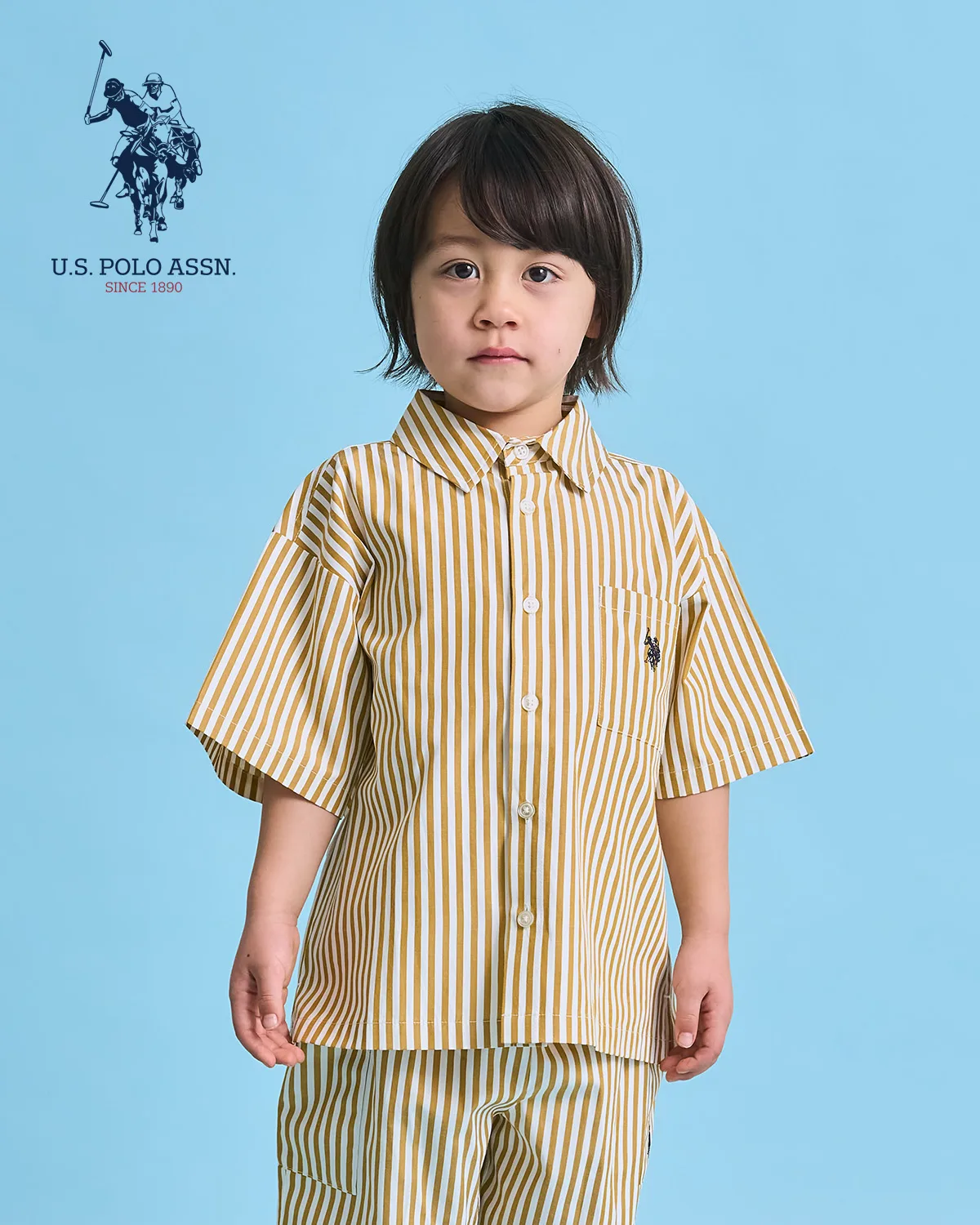 Детская рубашка с вышивкой b・ROOM U.S. POLO ASSN. бежевая