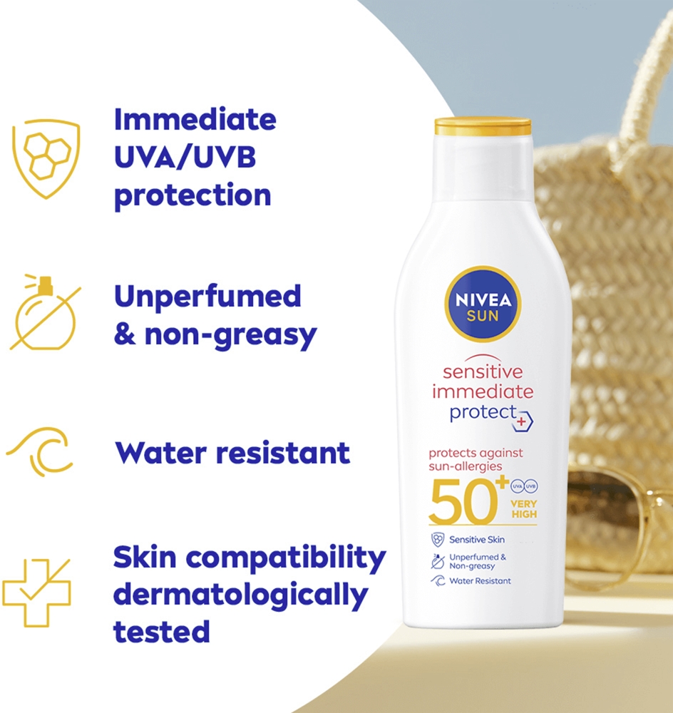 Солнцезащитный лосьон для чувствительной кожи с SPF 50+ Nivea, 200 мл — фото 2