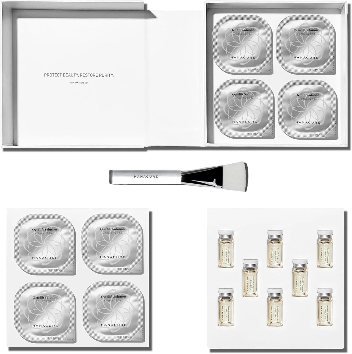 Набор масок для лица Hanacure All-in-One Facial с кистью, 8 шт