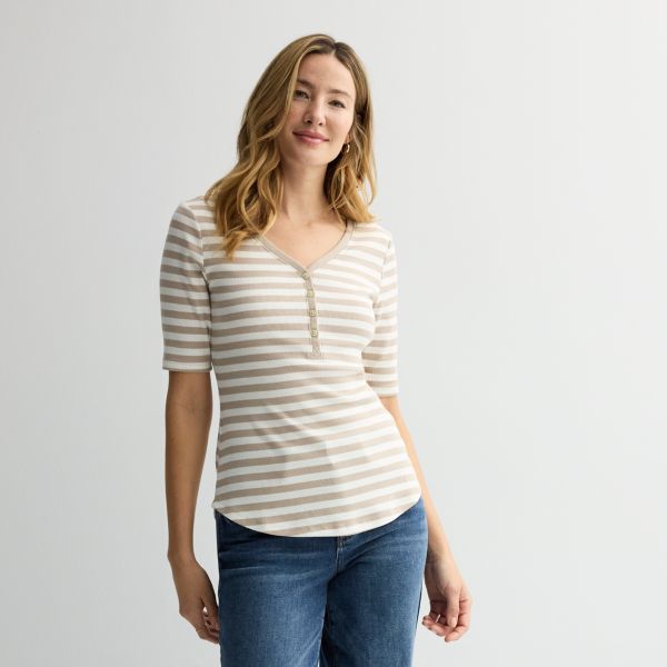 

Облегающая укороченная хенли с длинным рукавом Sonoma Goods For Life, цвет tan cream stripe