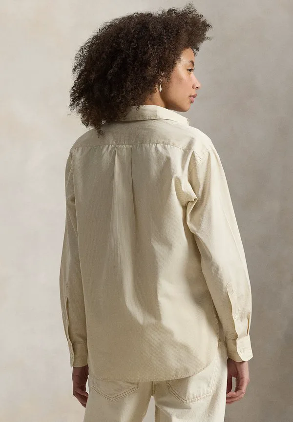 Свободная полосатая хлопковая рубашка-блузка на пуговицах Polo Ralph Lauren, 2000D Polo Tan-White — фото 3