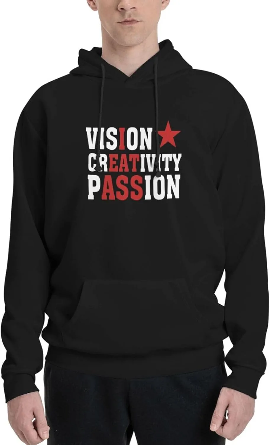 Vision Creativityy Passionn Мужская толстовка с капюшоном, модная хип-хоп толстовка с длинными рукавами и карманами Generic, черный
