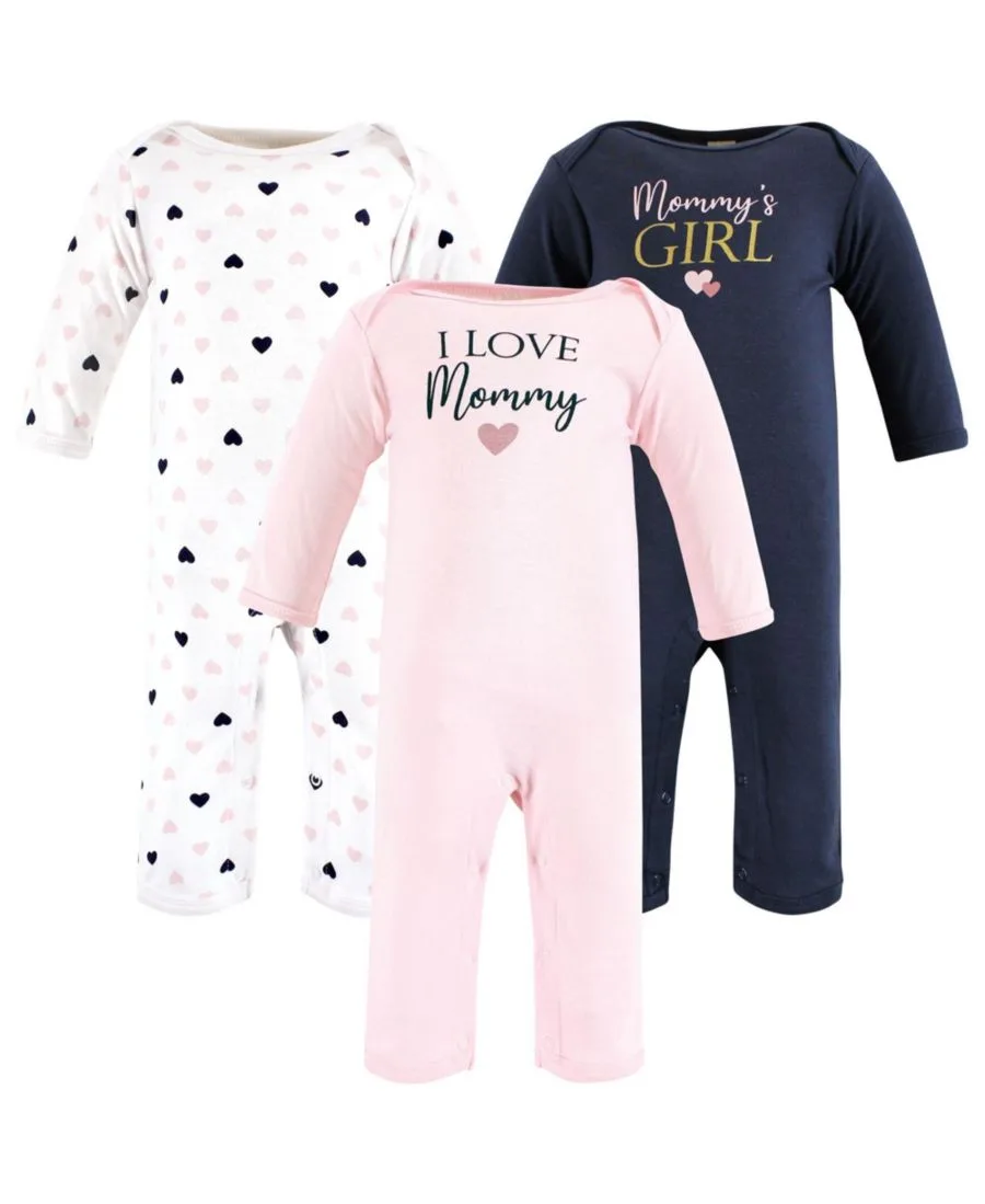 Мягкий хлопковый комбинезон для девочек Hudson Baby, girl mommy розовый темно-синий