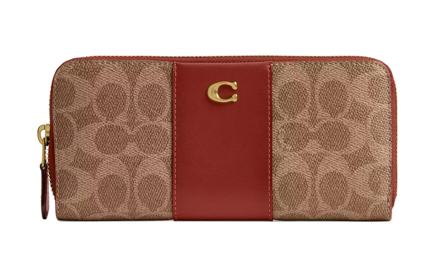 

Кошелек из кожи с канвасом в стиле трубы унисекс латунный и бежевый COACH