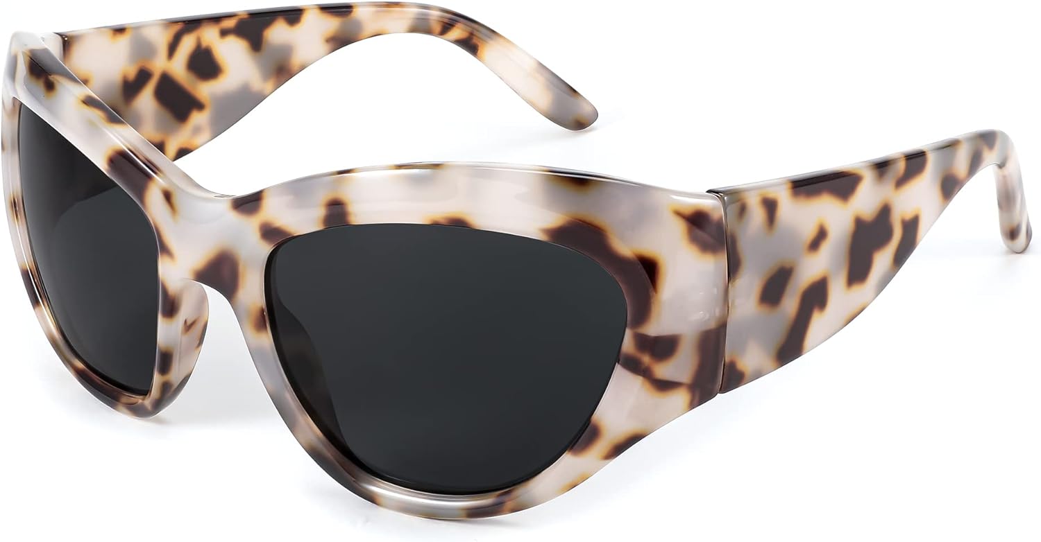 

FEISEDY Модные солнцезащитные очки в стиле Y2k для женщин и мужчин, большие солнцезащитные очки-щит, стильные очки с обтекаемой формой, футуристические очки B2359, 004 Leopard Frame/Gray Lens