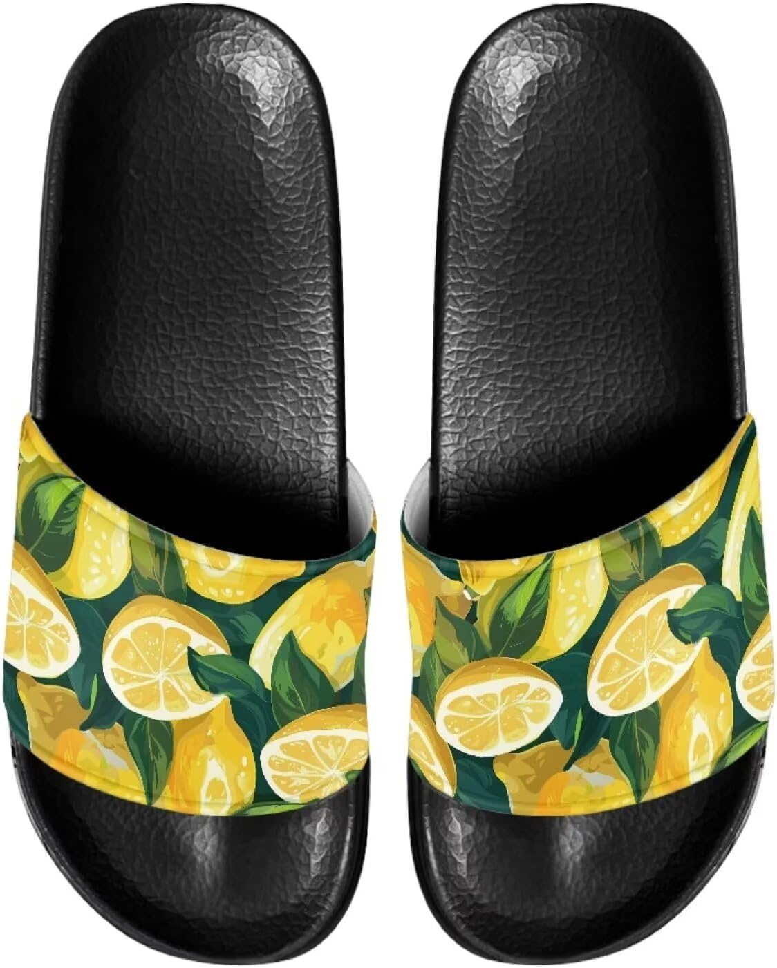 

Противоскользящие сланцы для женщин и мужчин, открытые босоножки для дома, удобные плоские шлепанцы для ванной и пляжа Annejudy, Lemon Print