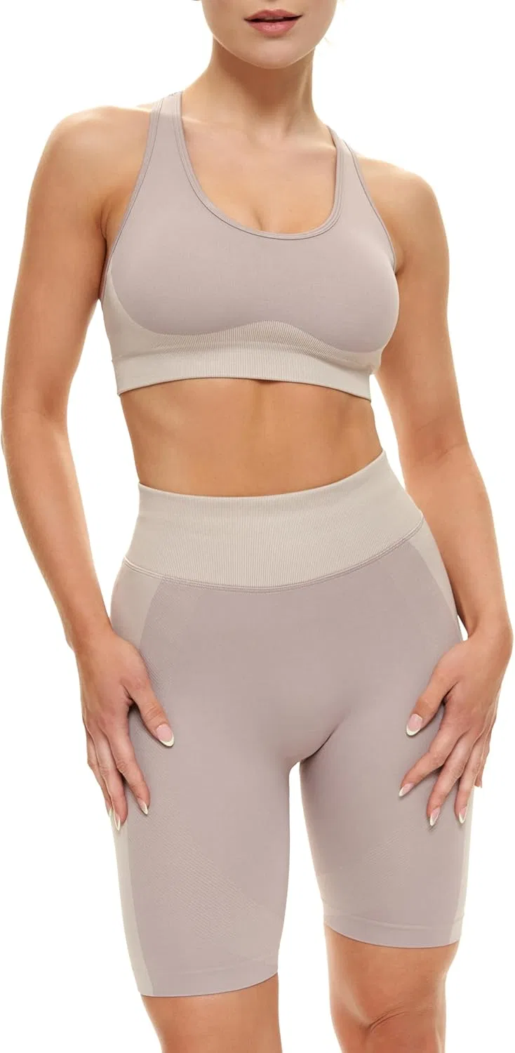 Pop & Plum Женские спортивные комплекты из 2 или 3 предметов, комплект для тренировок: шорты и бюстгальтер, одежда для йоги и тренировок, комплект для фитнеса и бега, Blush 2 Piece