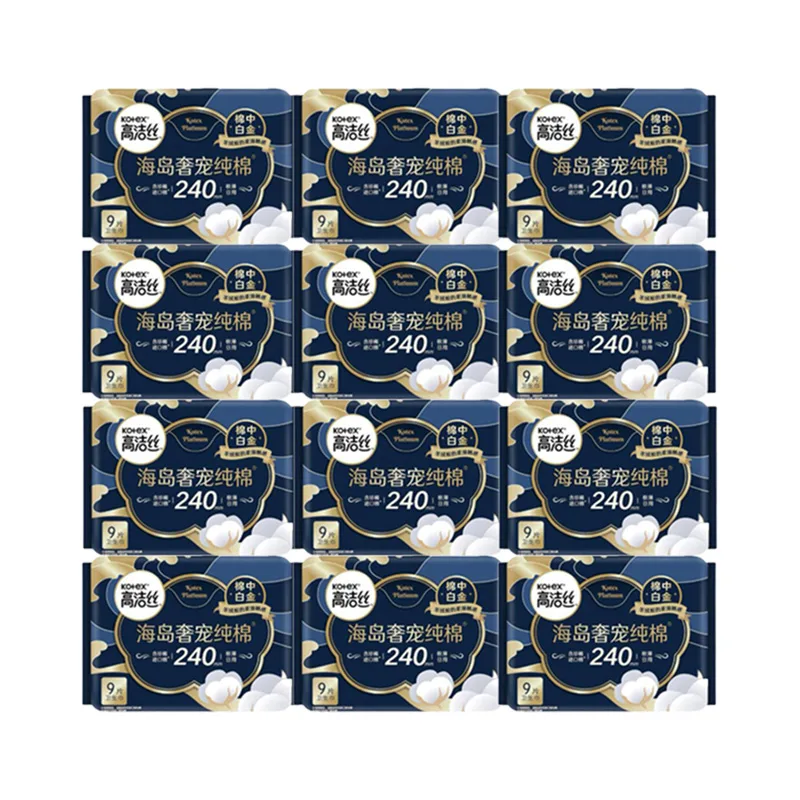 Прокладки гигиенические Island Luxury из 100% хлопка Kotex, 240mm 9*12 Bag, Total of 108 Pcs