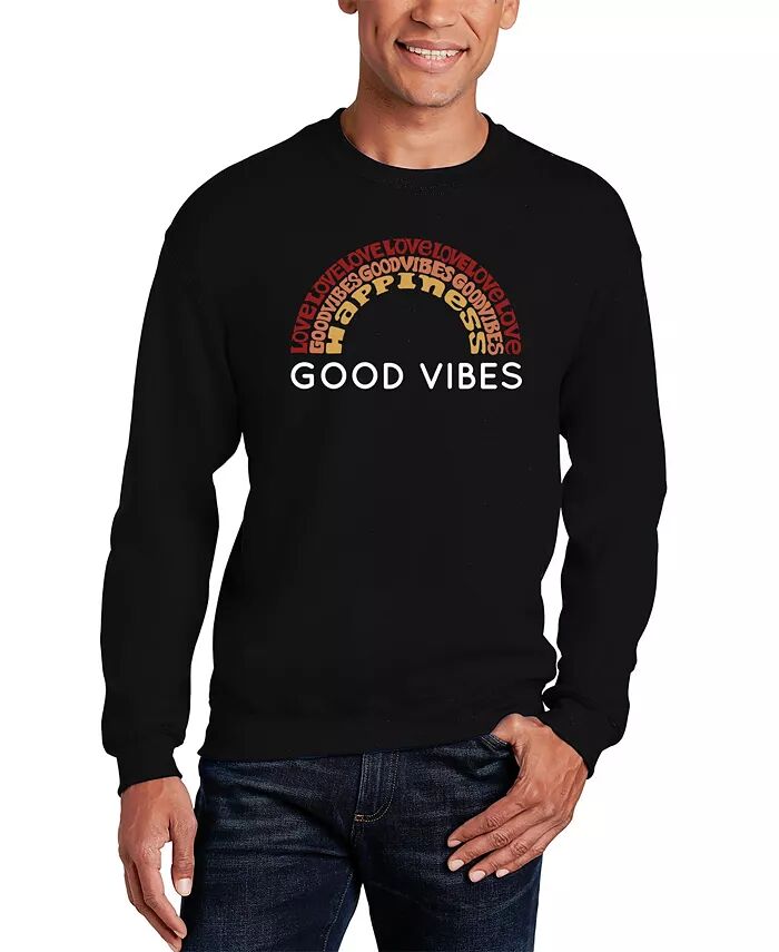 

Мужская толстовка с круглым вырезом Good Vibes Word Art LA Pop Art, черный