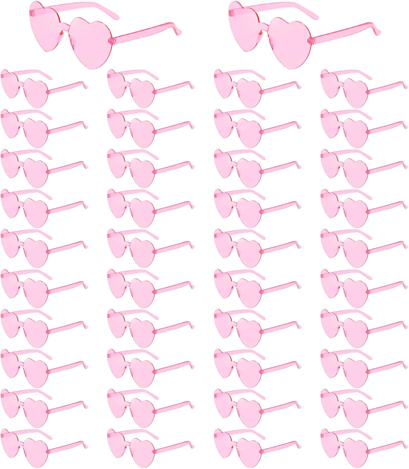 

14/42 солнцезащитных очков в форме сердца для женщин, забавные, милые, без оправы, прозрачные, конфетных цветов, в форме сердца, отличные подарки для вечеринки Geopty, 42 Pack Pink