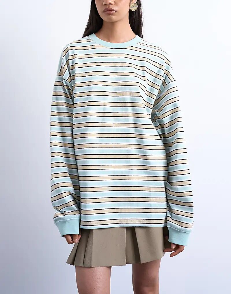 

Лонгслив Topshop свободного кроя с длинными рукавами в полоску бежевого цвета