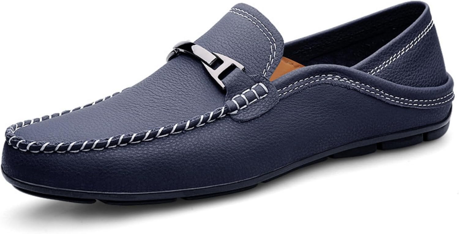 

Мужские кожаные мокасины с мягкой подошвой и застежкой-кнопкой, дышащие и удобные, плоские туфли для прямого ношения, повседневный стиль без шнурков, удобные и модные прогулочные туфли, подходящие для свиданий и работы Houdbdol, синий