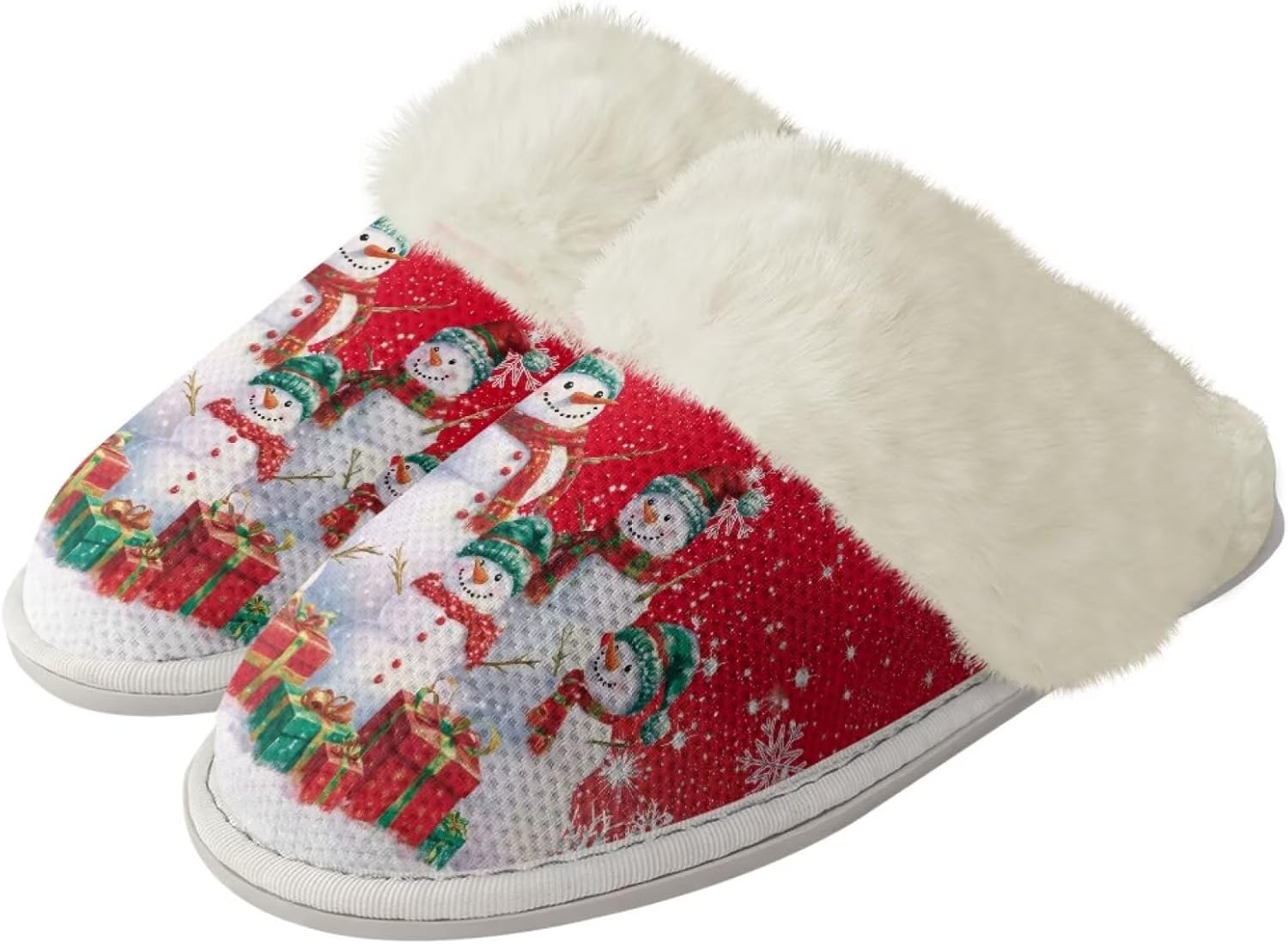 

Женские пушистые домашние тапочки BIGCARJOB для зимы, уютные плюшевые домашние тапочки с мягкой подошвой против скольжения, Christmas Snowman