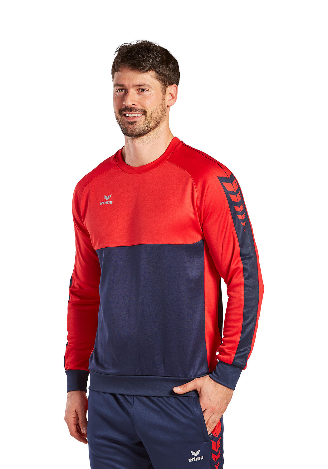 Спортивная футболка erima Six Wings Sweatshirt, цвет new navy/rot — фото 2