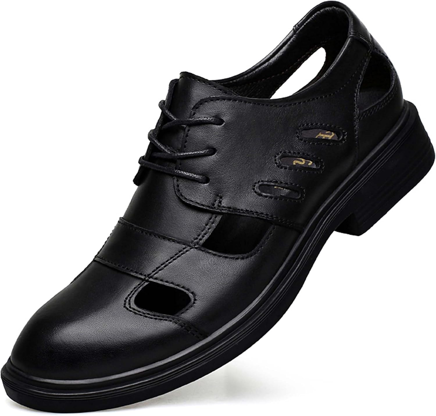 

Мужские повседневные кожаные туфли Vtiao, дышащие с вырезами, модные повседневные деловые туфли, повседневные туфли, мужские кожаные сандалии, нескользящие и износостойкие, черный