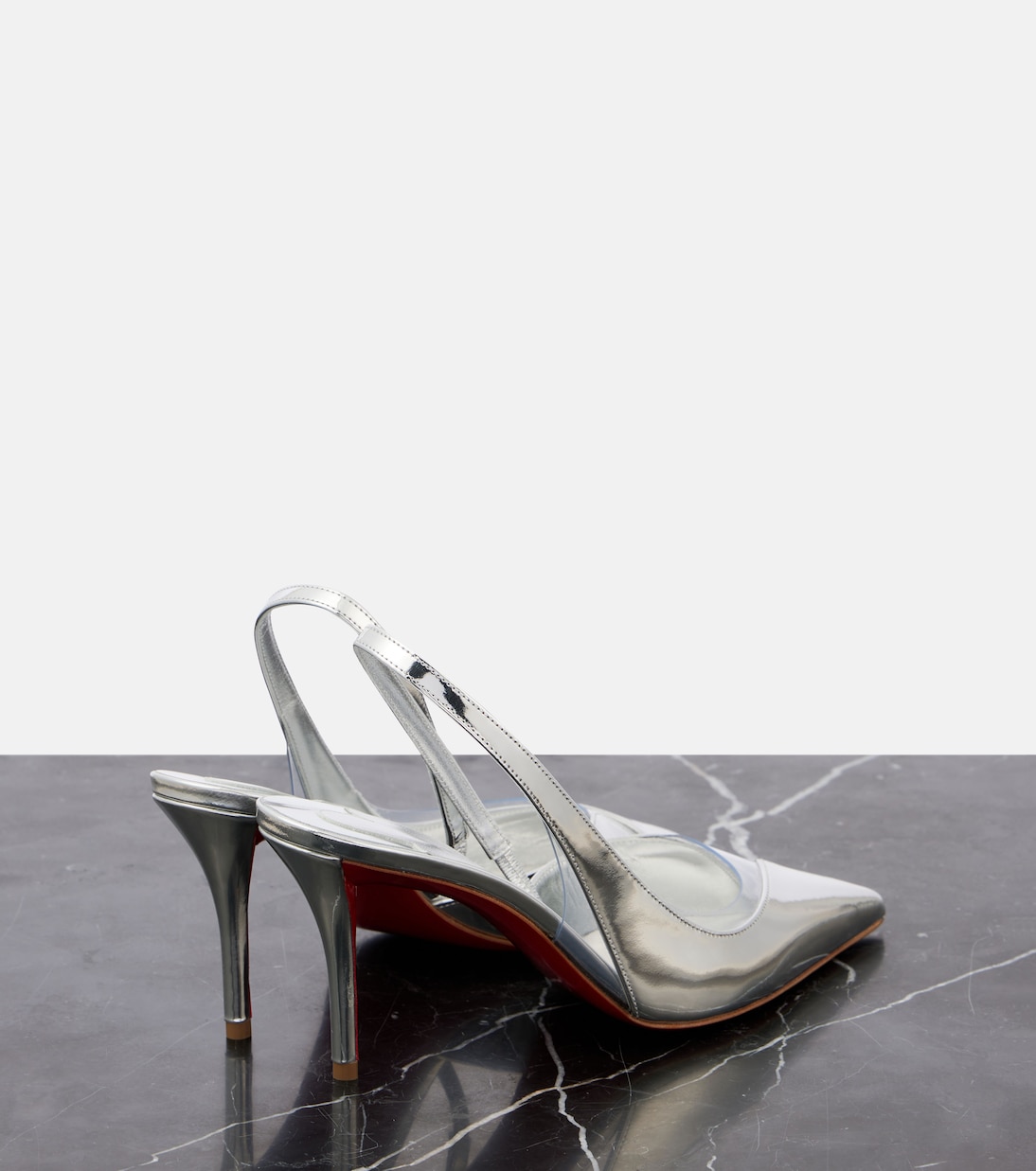 Posticha 80 босоножки-лодочки на ремешке из металлизированной кожи Christian Louboutin, серебряный — фото 3