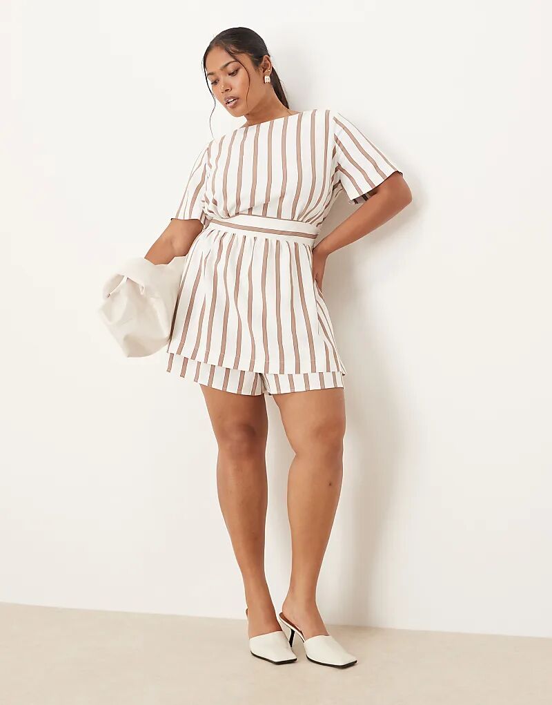 

Комбинезон с завязками сзади ASOS DESIGN Curve в натуральную полоску Asos Curve