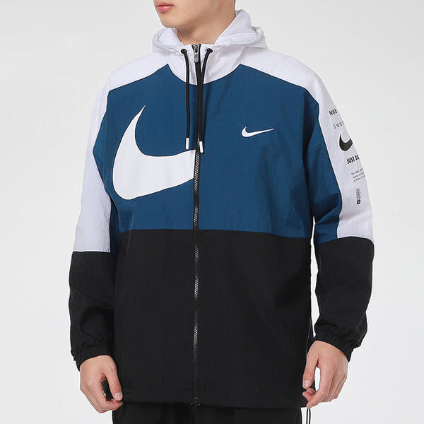 Куртка Nike Sportswear Swoosh Contrast Color Stitching Sports hooded Woven Jacket Blue, синий — фото 3